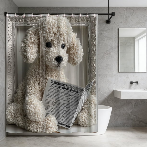 Cortina de ducha con estampado de bordado falso | Decoración de baño impermeable y antimoho con diseños de animales | 70 x 70 pulgadas