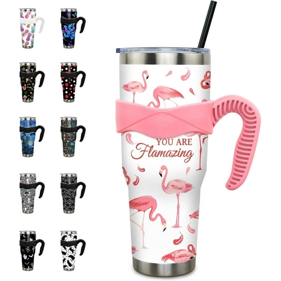 40 oz Tumbler with Handle and Straw 40oz Pink Flamingo Cup Insulated Coffee Travel Mug Spill Proof Leak Proof 40 ounce Stainless Steel Slim 40 oz tumbler with handle and Lid