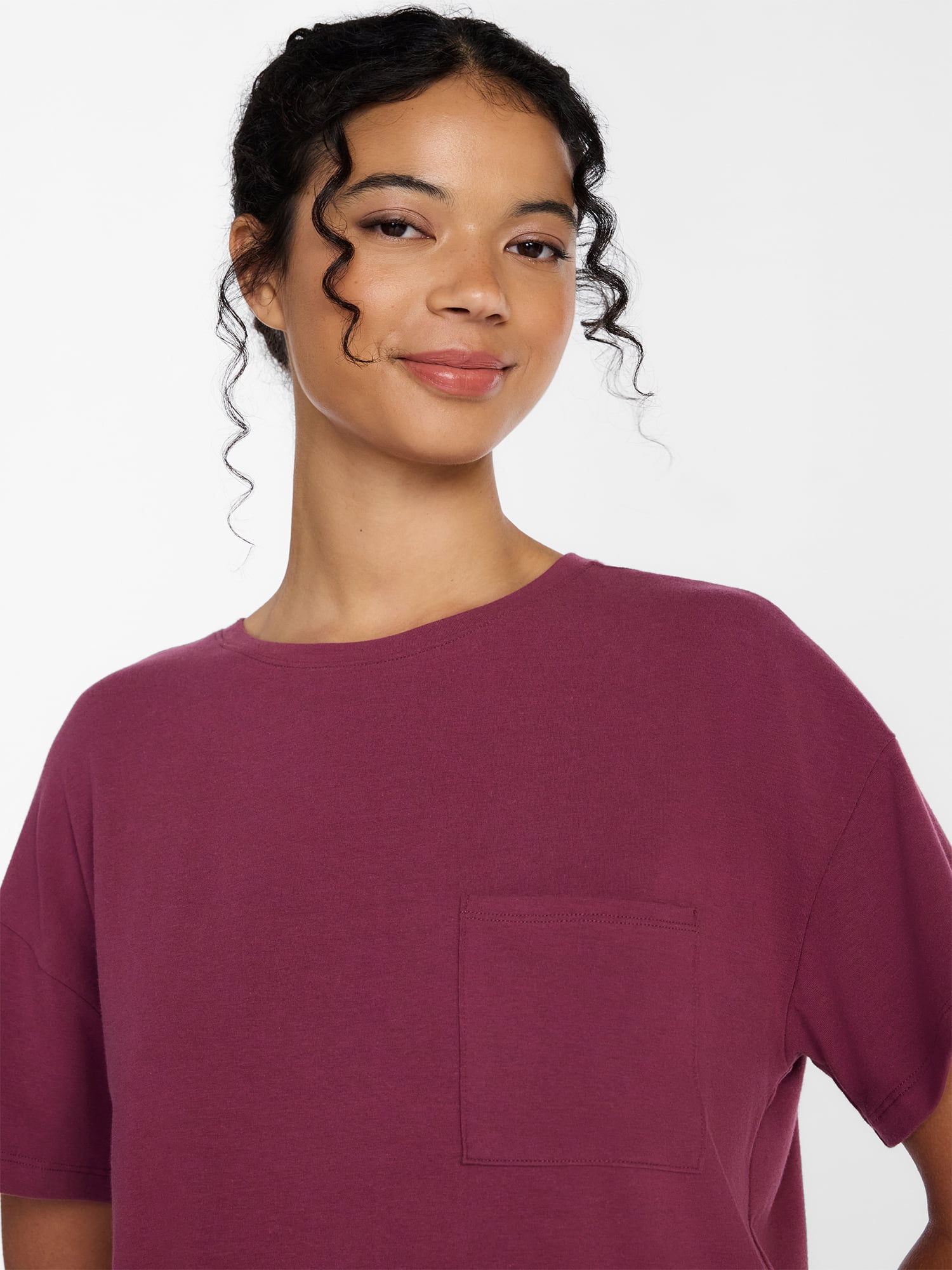 Joyspun Women’s Cotton-Blend Sleep Lounge Top with Short Sleeves, Sizes S-3X