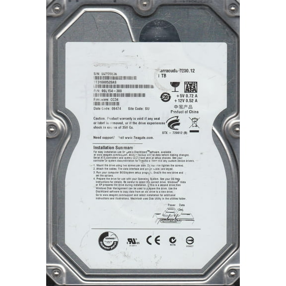 ST31000528AS, 5VP, SU, PN 9SL154-300, FW CC34, Seagate 1TB SATA 3.5 Hard Drive
