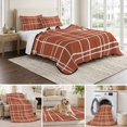 thumbnail image 6 of Quilts King Size Bedding Set, Orange White Striped Lightweight Quilted Comforter, Navy Indigo Contemporary Minimalist Art Soft Bedspread Coverlet with Pillow Covers for All Season, 96" x 106", 6 of 9