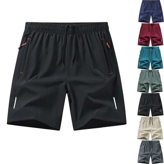 DJDLJWCJ Mens Athletic Shorts, Bermuda Shorts for Men Elastic Waist Outdoor Running Shorts Mens Workout Shorts Quick Dry Drawstring Elastic Waist Gym Shorts Black L (29-31)