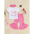 thumbnail image 3 of Musuos Toddler Girls Outfit, 1-3 Years Short Sleeve Crew Neck Letters Donut T-shirt with Flare Pants Headband Summer Outfit, 3 of 9