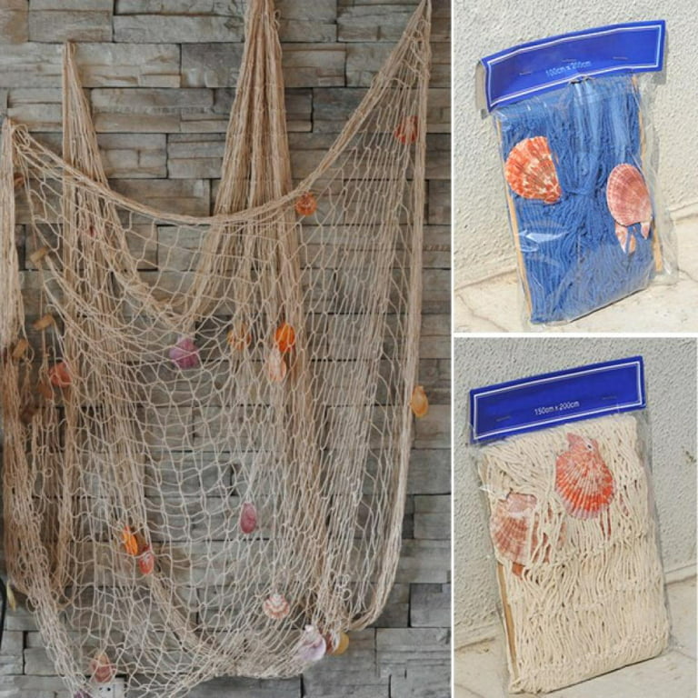 6.6 x 3.3 FT Decorative Fish Net with Shells Blue Mediterranean Style  Nautical Decorative Fishing Net Hanging Home Decor Room Decoration 