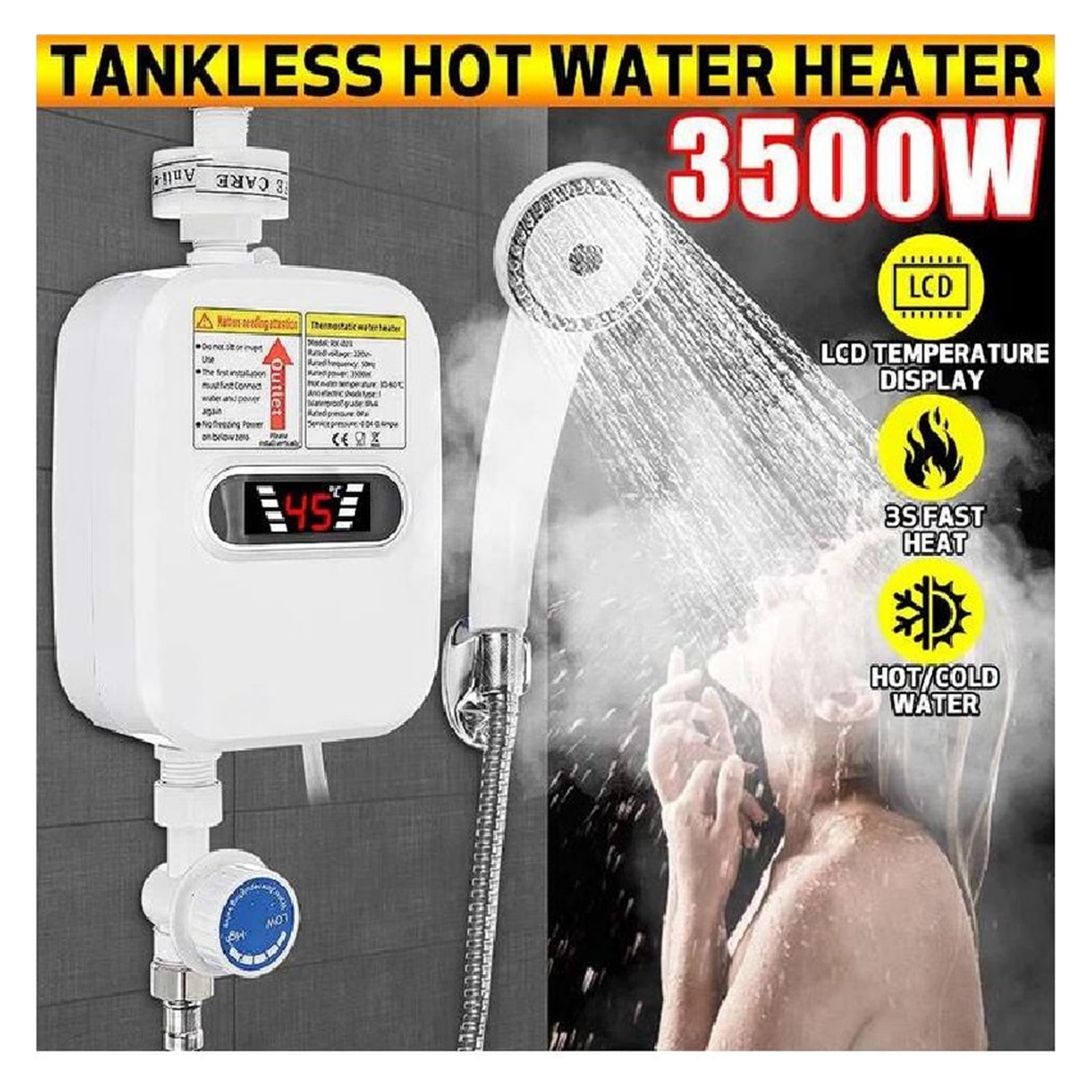 3500W Tankless Water Heater Faucet Shower Instant Water-Heater Electric Tap Heating Instant Hot Water For Kitchen And Bathroom ,Energy Saving