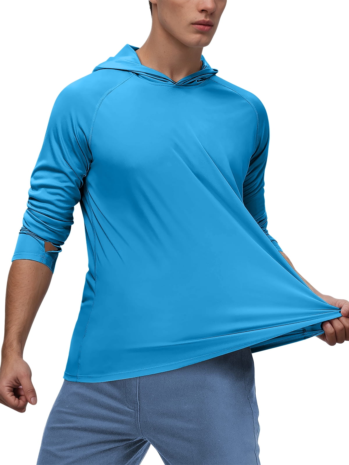 Sanmadrola Mens UPF 50+ Sun Protection Hoodie Fishing Shirts for Men Long Sleeve SPF Hiking Running Workout Thumbhole Shirt Hooded Quick Dry Lightweight