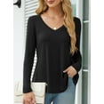thumbnail image 3 of Fancyglim Women Long Sleeve Tunic Tops Casual V Neck Plain Shirts Blouse Black L, 3 of 10