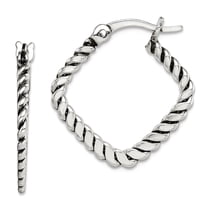 925 Sterling Silver Oxidized Twisted Square Hoop Earrings 19.8x19.07mm Wide 1.35mm Thick Hoop Earring for Women
