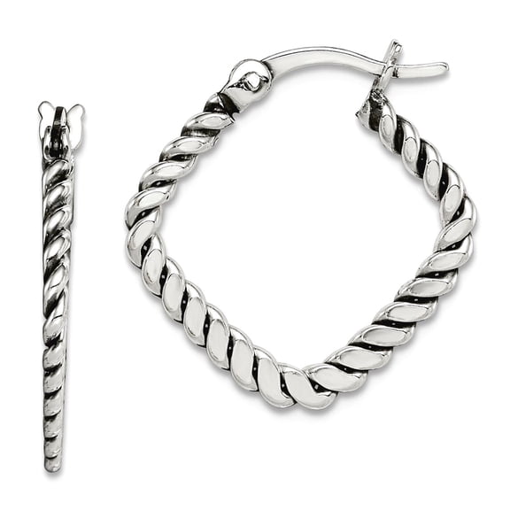 925 Sterling Silver Oxidized Twisted Square Hoop Earrings 19.8x19.07mm Wide 1.35mm Thick Hoop Earring for Women