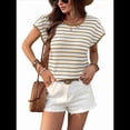 thumbnail image 3 of Blusas de Punto de Corta para Mujer, Cuello Redondo de Verano con Volantes, Caqui, Talla XL, 3 of 10