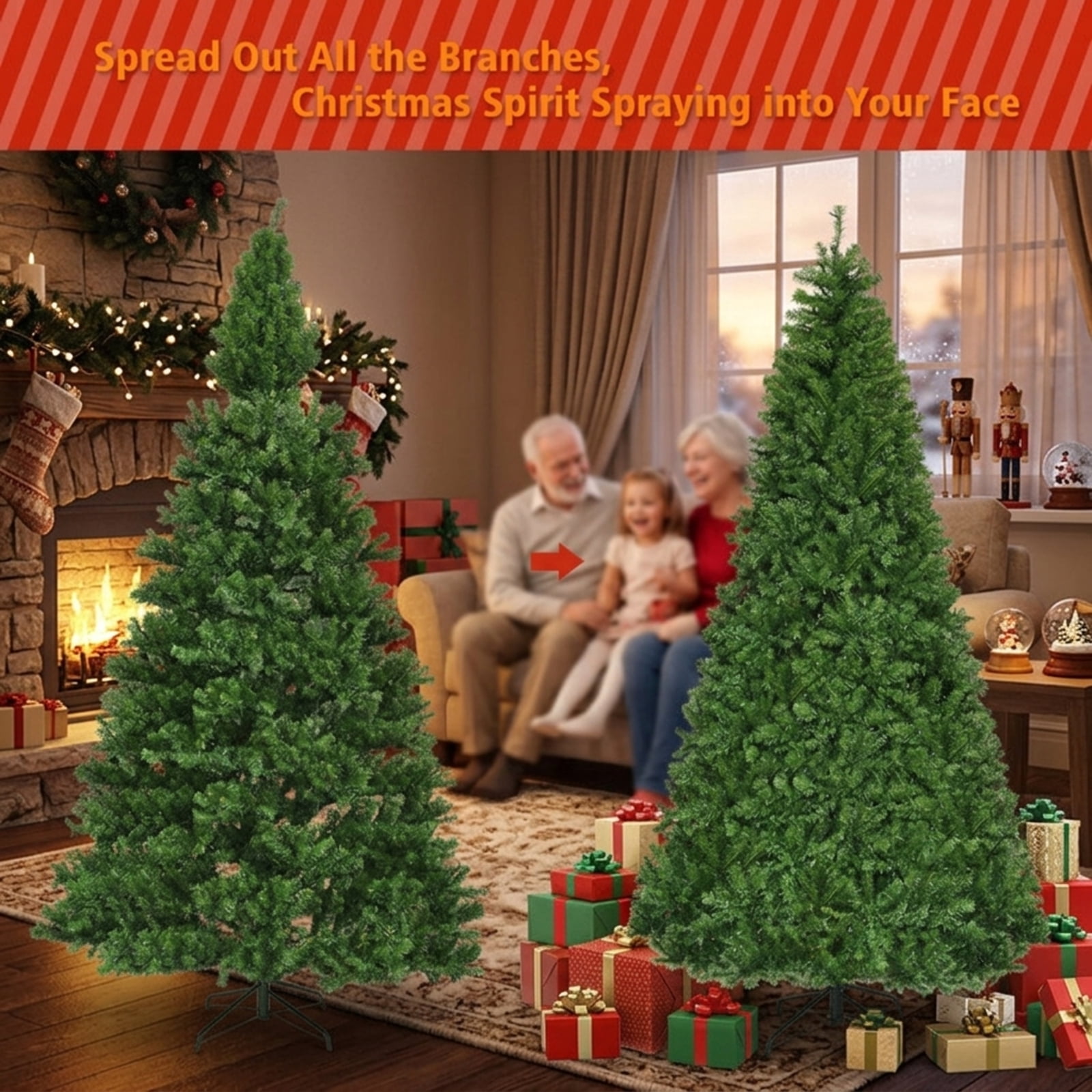 RUIE, 9 ft Green Artificial Christmas Tree, with 1000 LED Lights, Giant 9 Ft Christmas Tree, 2944 Branch Tips, Easy Assembly for Indoor Outdoor