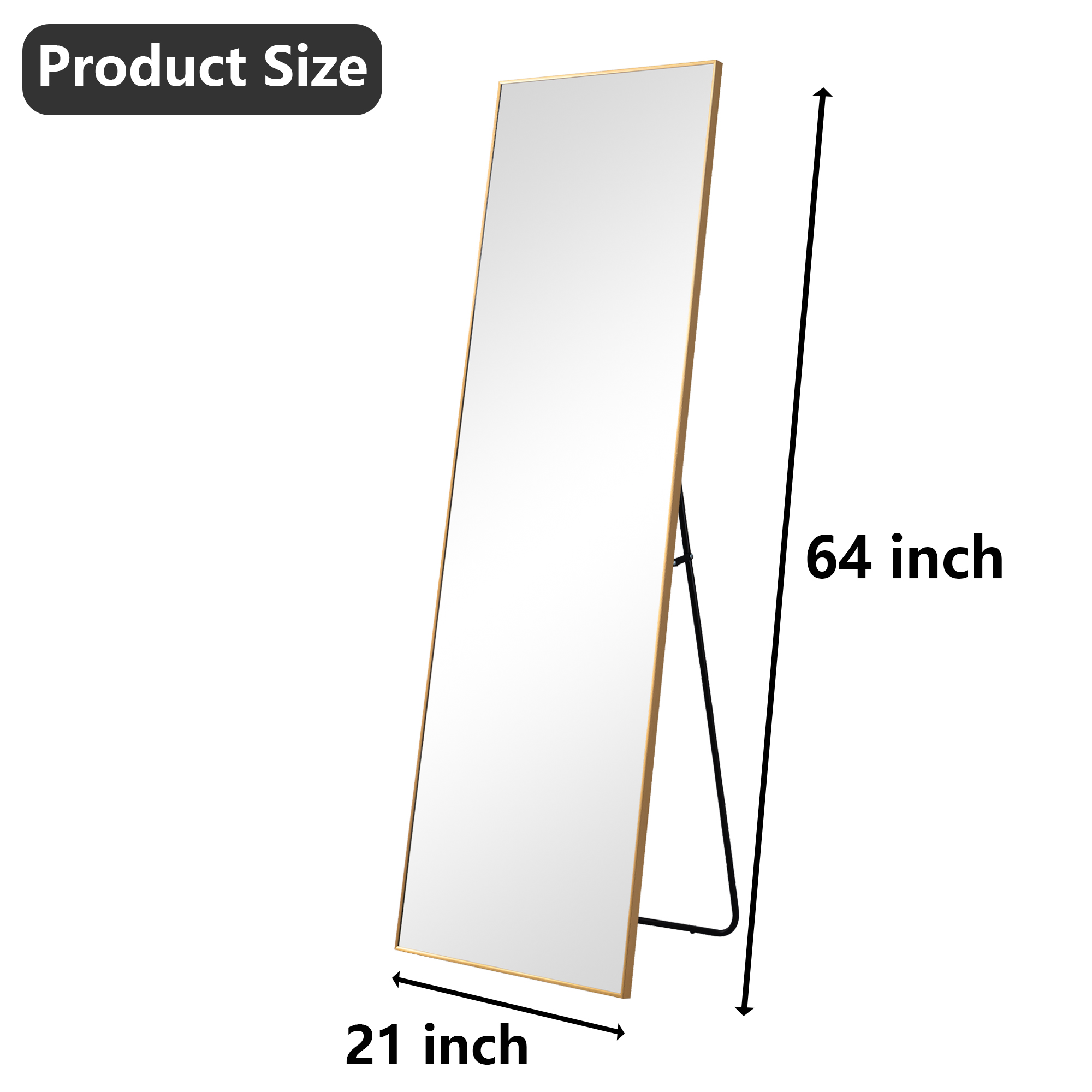 MAYEERTY Gold Right Angle Full Length Mirror, Wall Mount or Freestanding for Bedroom/Living Room, 64" × 21"