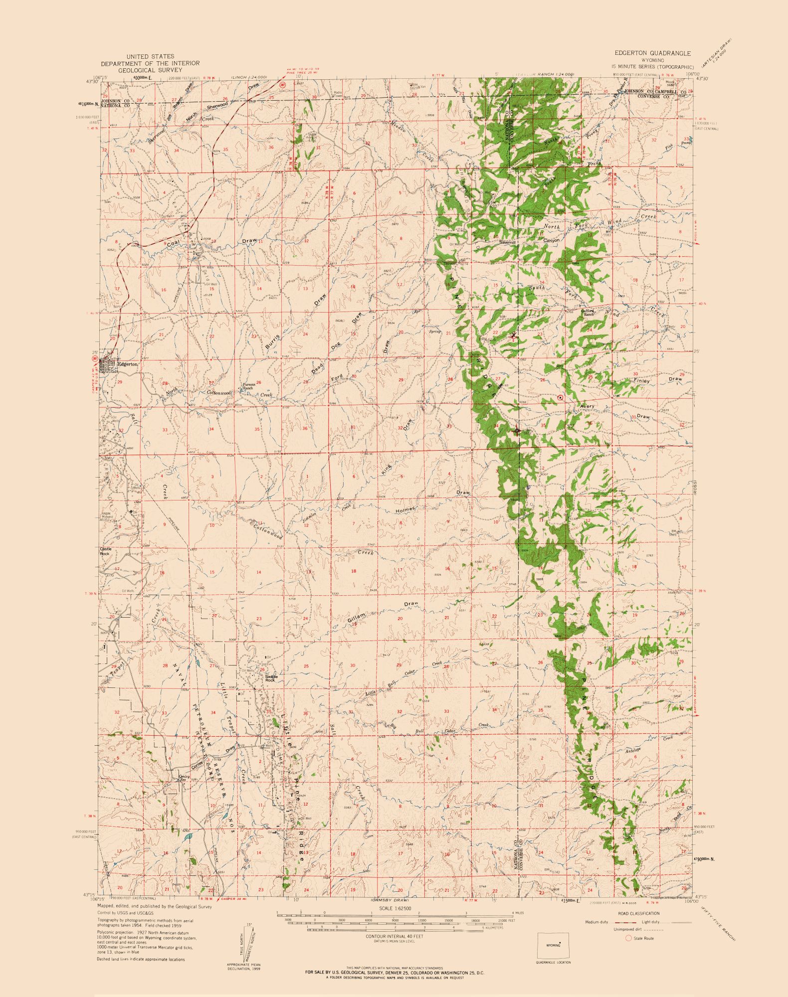 Edgerton Wyoming Quad USGS 1959 33.79 x 23
