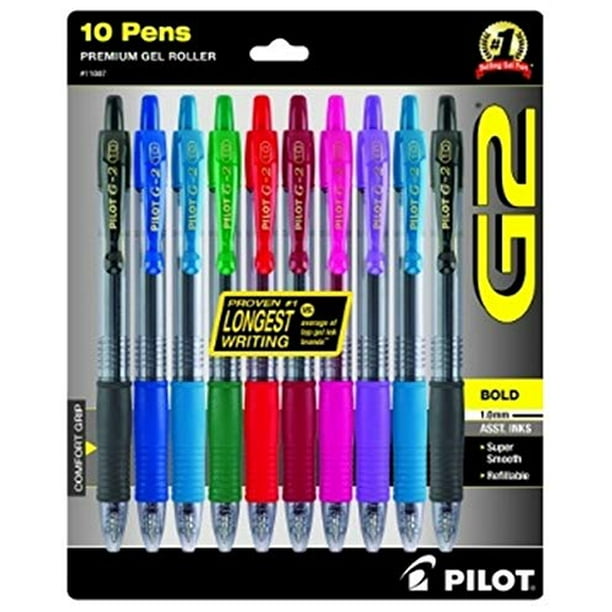 Pilot G2 Retractable Gel Ink Pens, Bold Point, Asst, 10 Pk, 628689862
