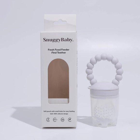 Comedero y mordedor para alimentos frescos SnuggyBaby, 100% silicona, color blanco