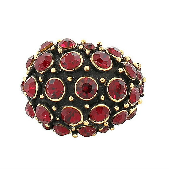 Fashion Alloy Yellow Gold-Tone Black Red CZ Statement Cocktail Ring