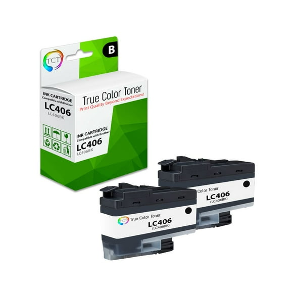 TCT LC406 Black Ink Cartridge 2 Pack - Premium Compatible Replacement for Brother LC406 LC406BK Black