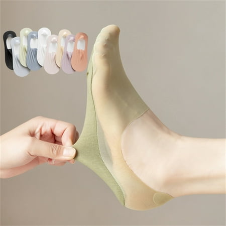 

Opolski 2 Pair Quick Drying High Elasticity Invisible Socks Ice Silk Non-slip Seamless Thin Boat Socks for Daily Wear