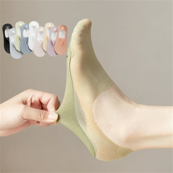 Dengjunhu 1 Pair Quick Drying High Elasticity Invisible Socks Ice Silk Non-slip Seamless Thin Boat Socks for Daily Wear