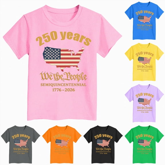felwors Kids 250 Anniversary USA Shirts 250 Year American Flag Tshirt Boys and Girls Happy 250th Tee 4th of July Tops (7-8 Years,White)