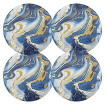 Ryvnso Marble Blue Gold White Round Plate Mats Dining Table Placemat Set of 4 for Holiday Decoration