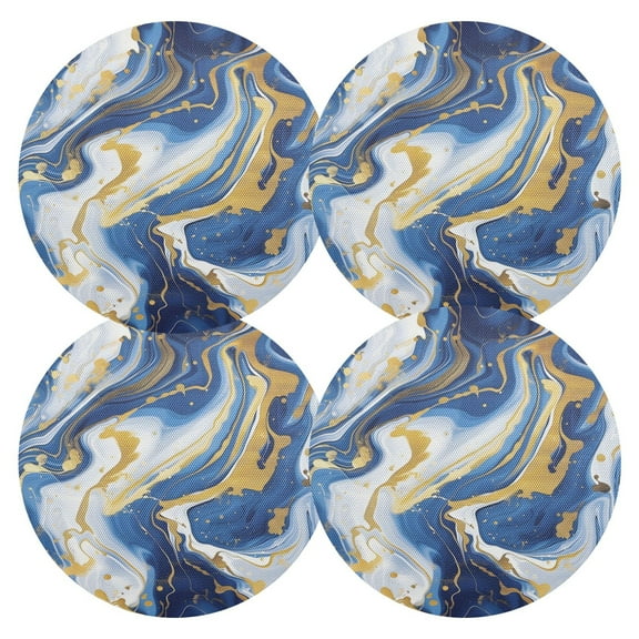 Ryvnso Marble Blue Gold White Round Plate Mats Dining Table Placemat Set of 4 for Holiday Decoration