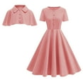 thumbnail image 1 of WRKEKC Robe à Manches Courtes Col en V Couleur Unie avec Col à Revers et Ensemble Cardigan pour Robes Décontractées pour Femmes Tenue d'Invitée de Mariage, 1 of 2