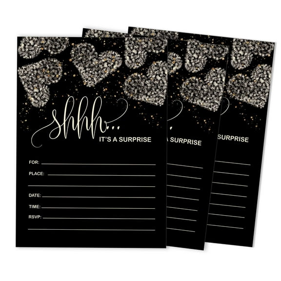 Inkdotpot Surprise Party Invitations with Envelopes, Black, 5 x 7 in, 30-Pack
