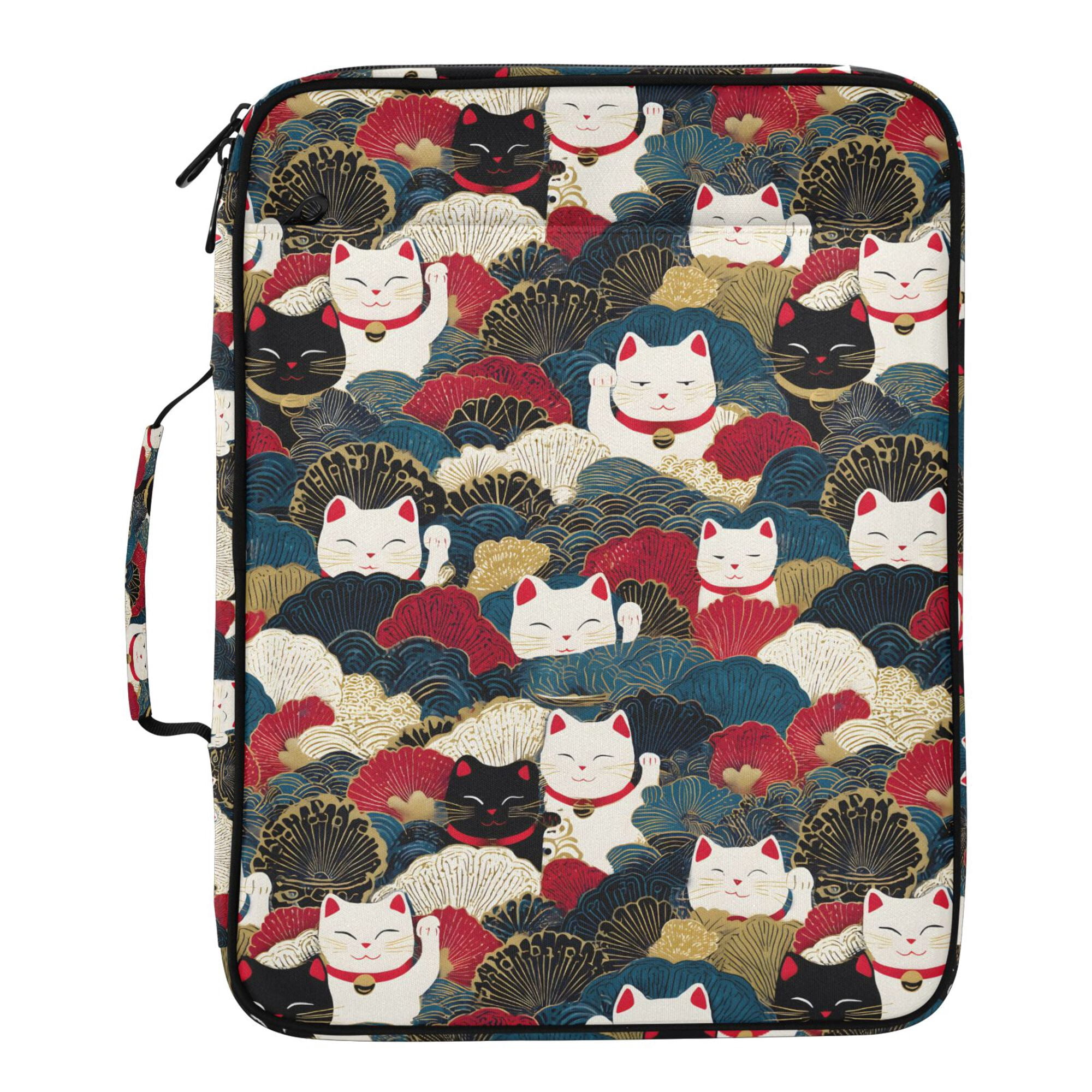 FORMRS Accordion File Folder A4 Size 7-Pocket Expanding Document Organizer Bag with 3 Ring Binder, White Lucky Cat