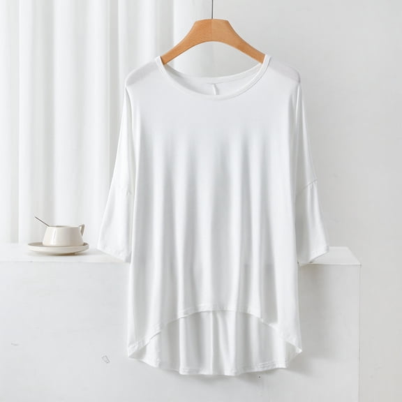 BLCHUNen 3/4 Sleeve Shirts for Women Crew Neck Pullover Casual Lightweight Loose Comfy Summer Loungewear Pajamas