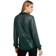 thumbnail image 2 of Haitryli Womens Sequins Long Sleeve Collared Shirt Button-down Blouse Cardigan Cover-up Top For Club Party Dark Green M, 2 of 7