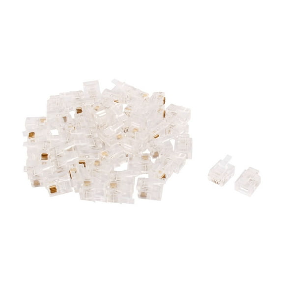 RJ11 4P4C Plug Jack Telephone Phone Handset Cable Wire Connector Clear 50pcs