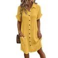 thumbnail image 1 of Vestido Túnica Holgado Informal de Verano para Mujer, de Algodón y , con Botones, Escote en V, Corta, Color Amarillo, Talla L, 1 of 7