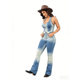 thumbnail image 3 of Women’s Denim Set Vintage Denim Stretch Halter Top and Flare Jeans Outfits Summer Two Piece Outfits Dressy Pants Suits, 3 of 4