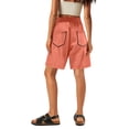 thumbnail image 4 of WMTBSRSW Women's Sweat Shorts with Pockets 5 Inch High Waisted Comfy Athletic Shorts for Women Color Block Casual Summer Drswastring Shorts Orange XX-Large, 4 of 4