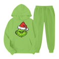 thumbnail image 1 of Chandail de Noël Abordable Corashan Chandail de Noël Laid pour Femme Mode Décontractée Col Rond Chandail à Capuche avec Manches Amples Imprimées et Col Rond Ensemble Deux Pièces Blanc, 2TG, 1 of 3