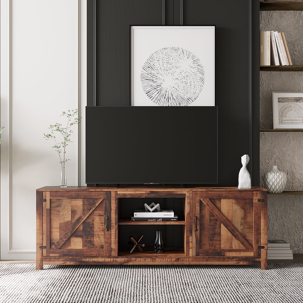 Kadyn Farmhouse TV Stand, Wood TV Cabinet with Storage, Entertainment Center TV Console for Living Room, Walnut