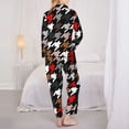 thumbnail image 5 of Kll Houndstooth Green Red Print Women'S Long Sleeve Pajamas With Pants Sleepwear Loungewear 2 Set-Medium, 5 of 9