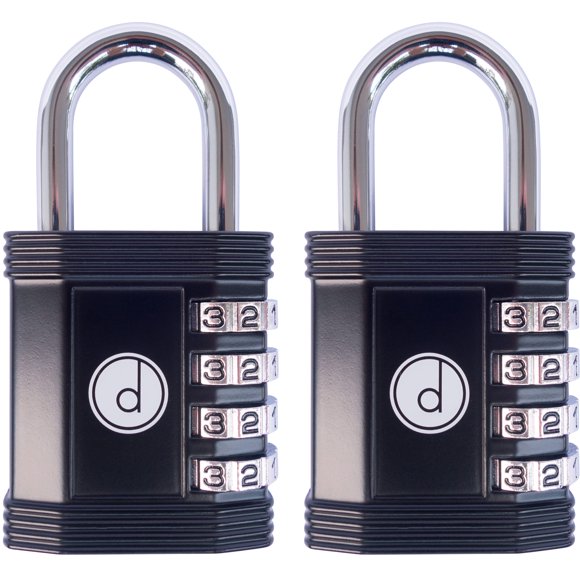 Candado con cerradura combinada de 4 dígitos (paquete de 2) para casillero de gimnasio, negro
