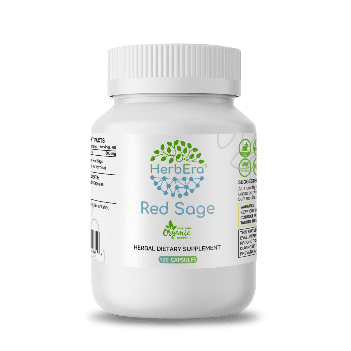 Red Sage 120 Capsules, 500 mg, Organic Red Sage (Dan Shen, Salvia