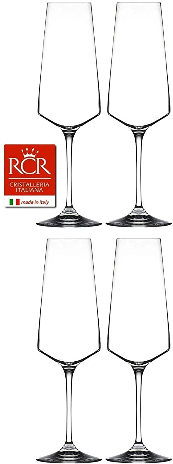 RCR Cristalleria Italiana Crystal Glass Clear Drinkware Set (Champagne Flute  (5.3 oz) - 4 Piece) 