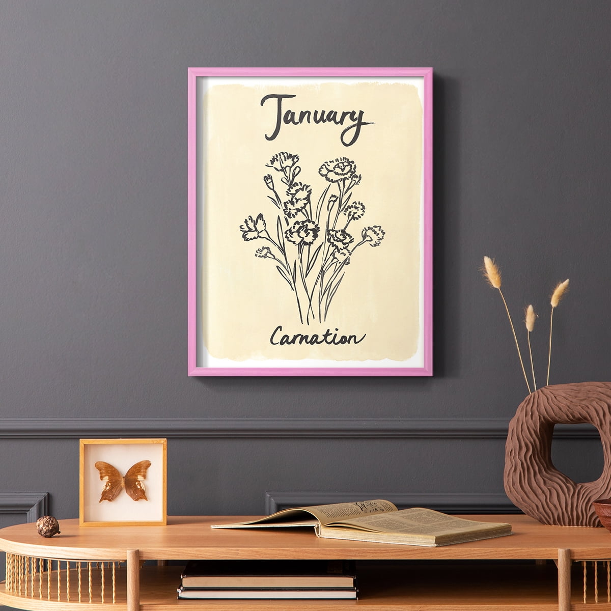 Birth Month I Framed Print in Pink Solid Wood Framed Print No Nail Hanging