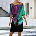 thumbnail image 2 of Alaskan Aurora Aurora Borealis Northern Lights Women's Off The Shoulder Ruffles Summer Wedding Guest Loose Casual Party Beach Dress, 2 of 9