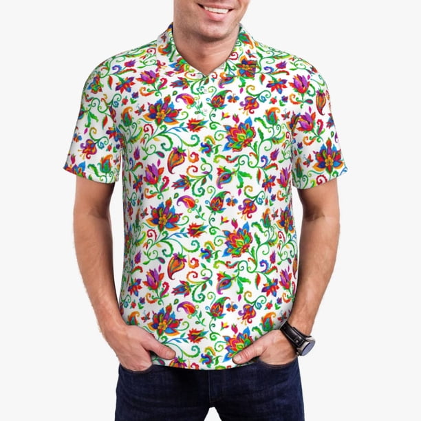 Balery Paisley Camisa Polo de Hombre con Estampado, de Manga Corta y Tejido Medio, Camisa Tipo Golf Polo-3X-Large