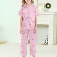 thumbnail image 4 of CAIXIA Girls Pajamas Size 14-16 3 Piece Graphic Silk Pajamas Short Sleeve Long Pants with Shorts Satin Pjs Sleepwear Loungewear Sets Nighty for Teens,09-Light Pink, 4 of 6