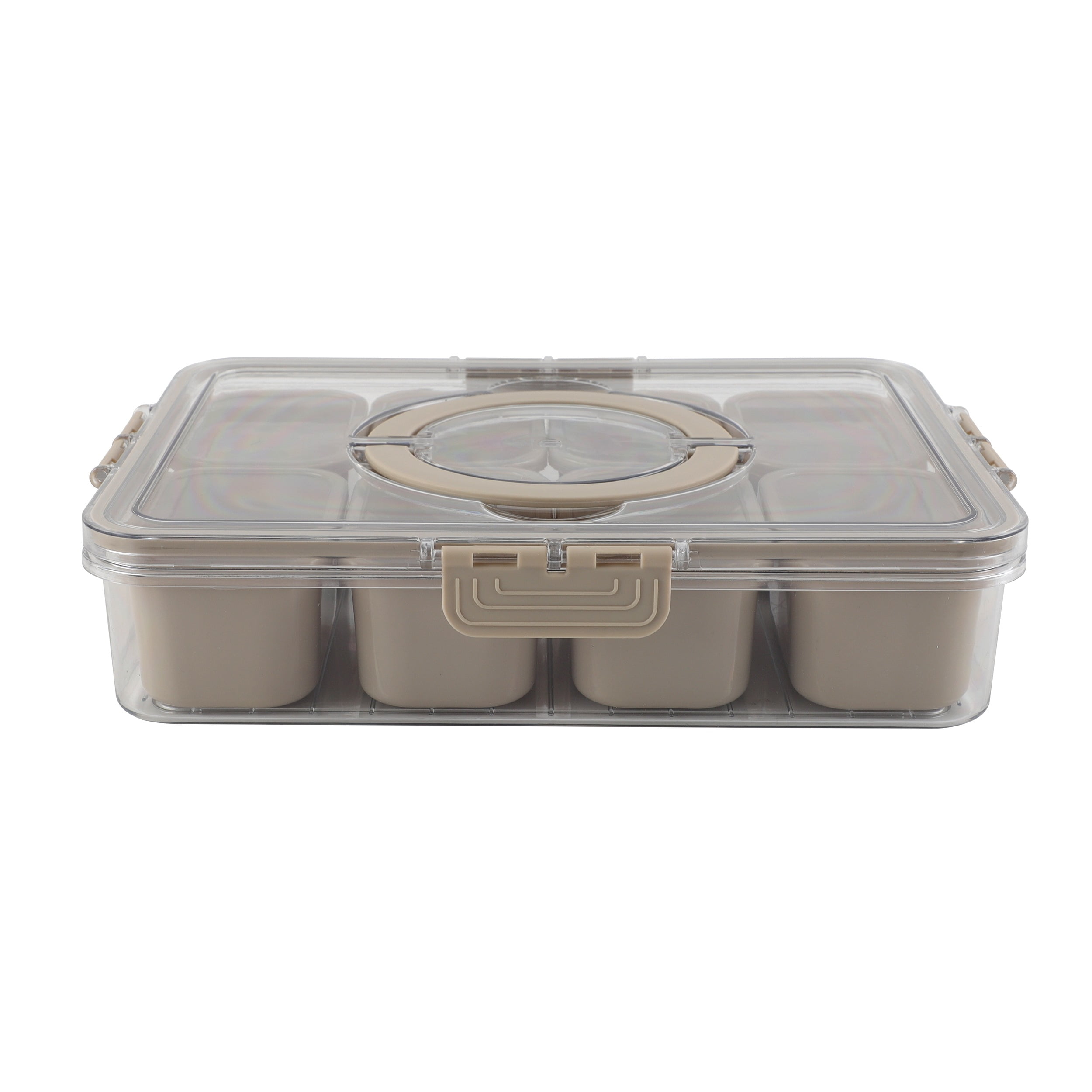 Cook With Color Taupe 8 compartment snackle box, charcuterie container, divided serving tray with lid and handle.