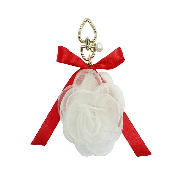 No Boundaries Women's Handbag Charm with Sheer Flower and Red Ribbon