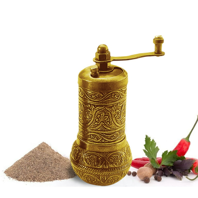 Salt and Black Pepper Grinder, Refillable Spice Grinder, Authentic Vintage  Turkish Pepper Mill Decorative, 4.2 in, Bright Gold