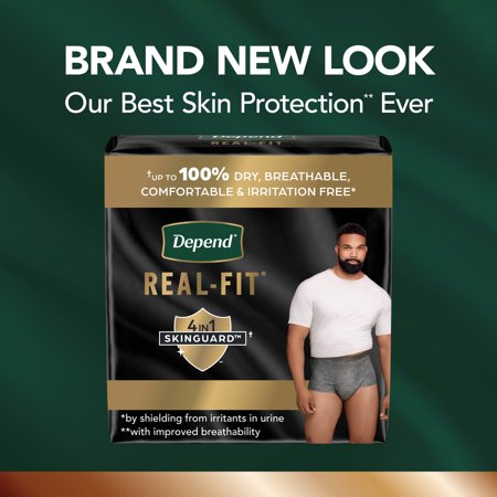 Depend Real Fit Men's Incontinence Underwear, Maximum Absorbency, S/M, Grey, 56 Ct