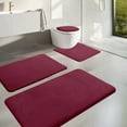 thumbnail image 2 of Btomtd 4pcs Solid Color Bath Rug Set Floor Mat Foam Base Absorbent Toilet Cover Machine Washable Carpet Decor, Red, 2 of 9